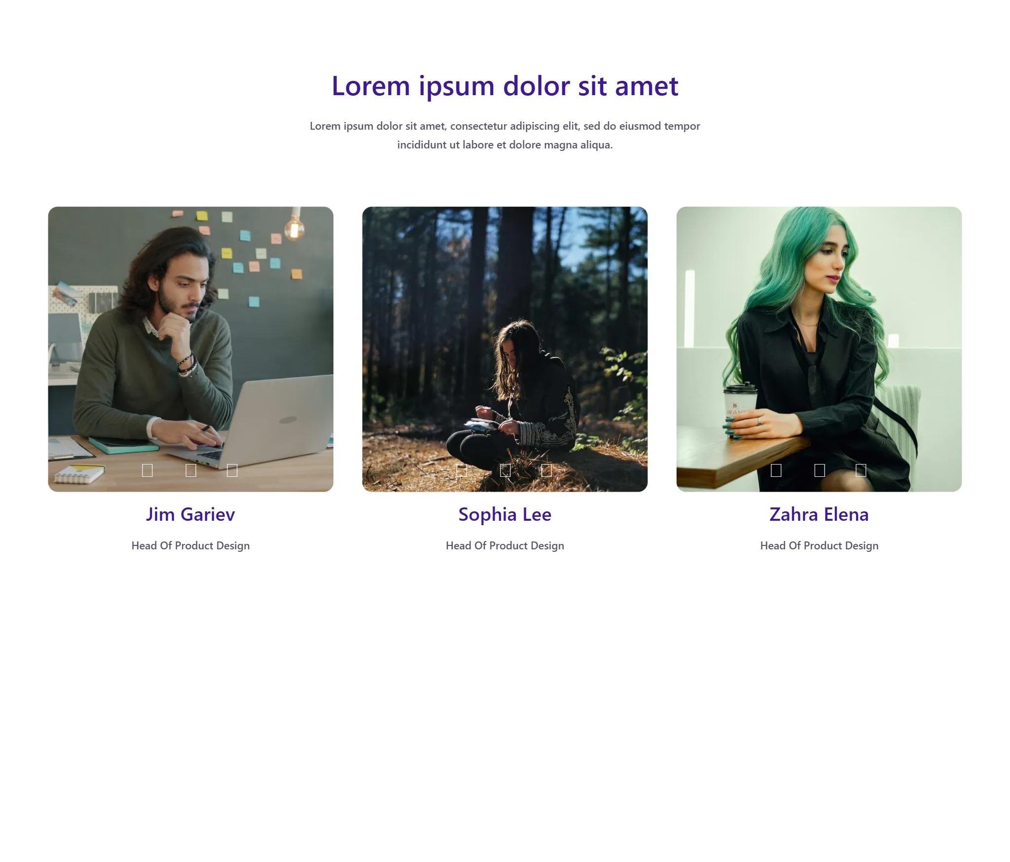 Product design team members in various settings.