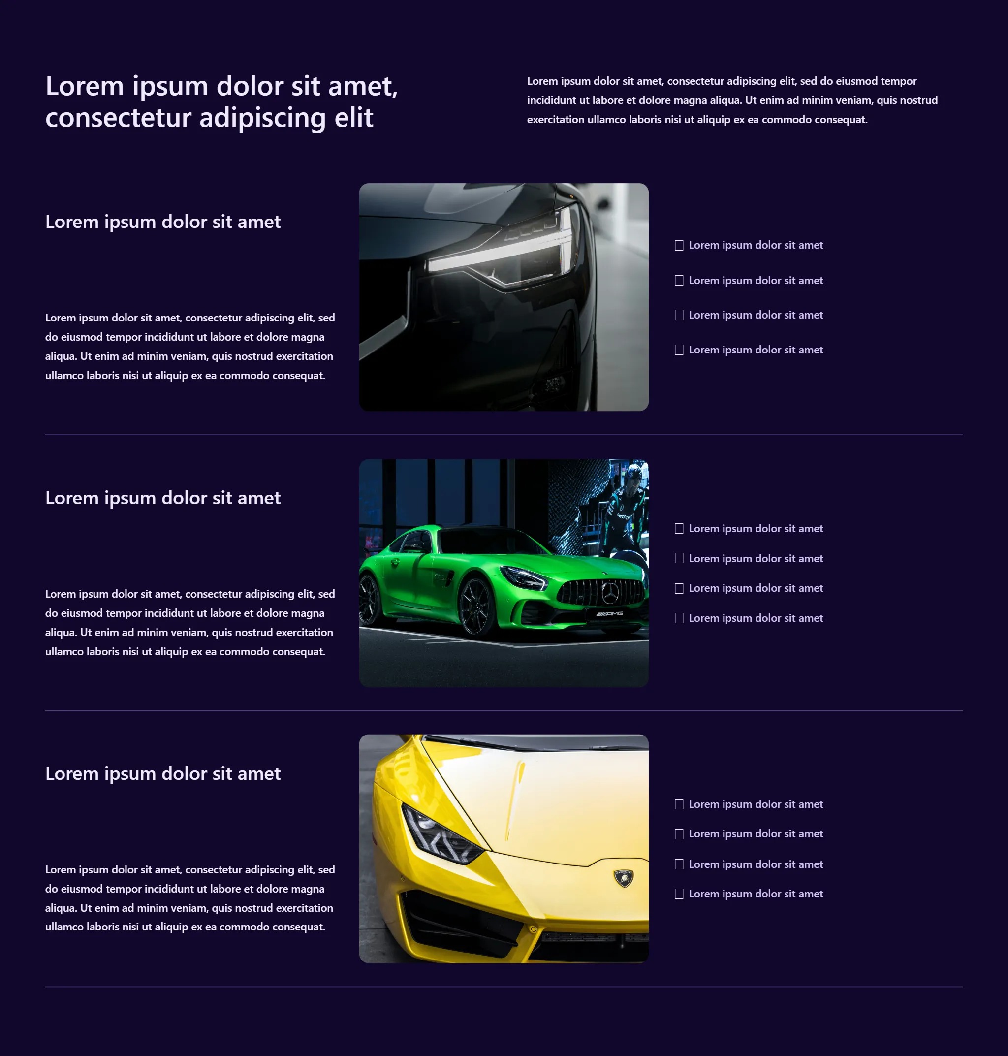 Close-up of a dark luxury car headlight.